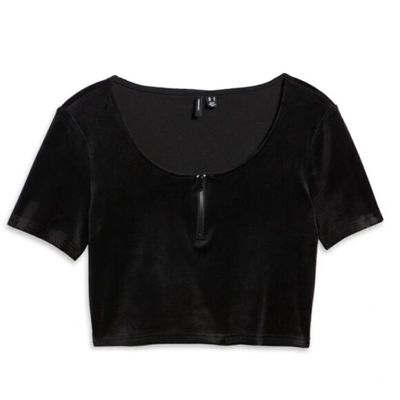 NWT Vero Moda Black Crop Velvet Top Women Size M Medium - Picture 1 of 13